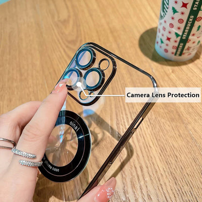 📱Magnetno punjenje! 👍Prozirna maskica za iPhone, potpuno zatvorena i otporna na pad za bezbrižnost💖