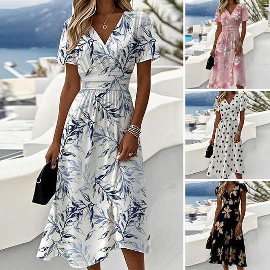 Midi haljina s V-izrezom i printom Ženska moda